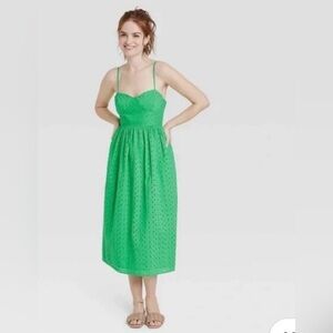 a new day Green Eyelet Midi Dress with Spaghetti Straps